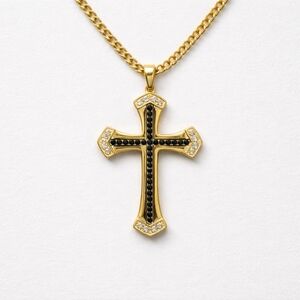 Gold and Black Cross Necklace J2